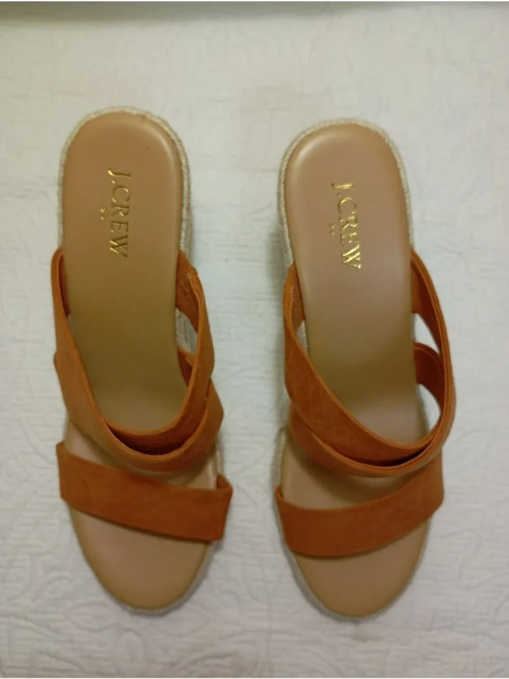 J.Crew Womens Tan Suede Espadrille Platform Wedge Sandals Size 8.5 Textile Upper